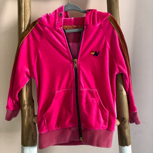 Aviator Nation Deep Pink Velvet Hoodie 2T